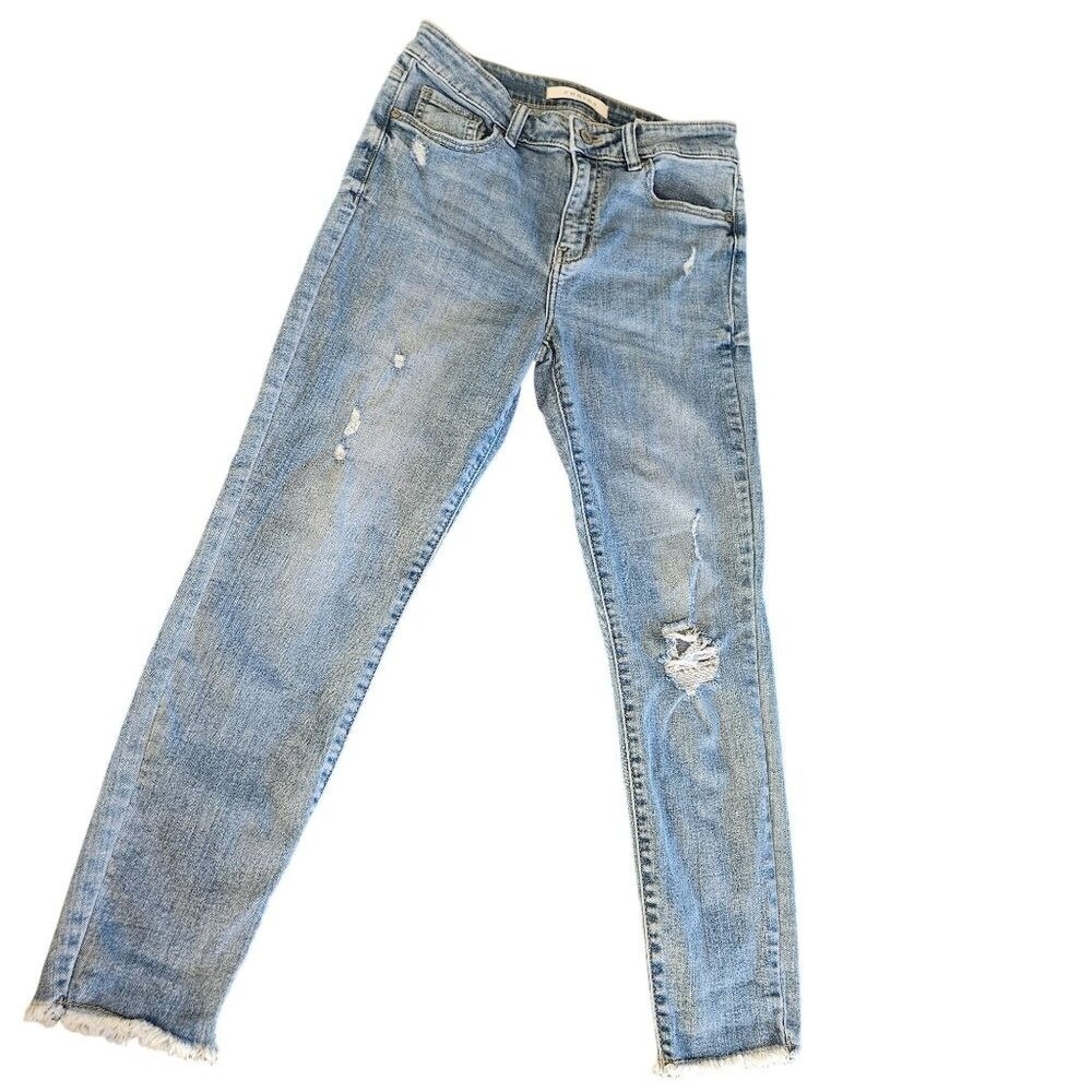 Eunina Clara High Rise‎ Skinny Crop Jeans Size 7 Distressed Light Wash